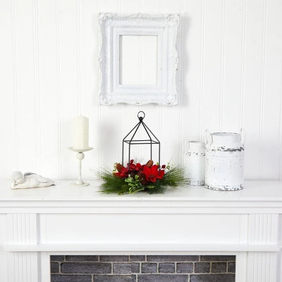 Nearly Natural 14-in Christmas Poinsettia, Berry And Pinecone Metal Candle Holder Christmas Artificial Table Arrangement 5 Nearly Natural 14-in Christmas Poinsettia, Berry And Pinecone Metal Candle Holder Christmas Artificial Table Arrangement - Image 3