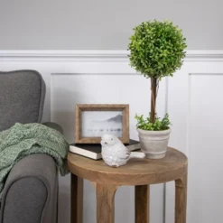 Northlight 17" Round Boxwood Topiary Artificial Potted Tree - Green/Gray