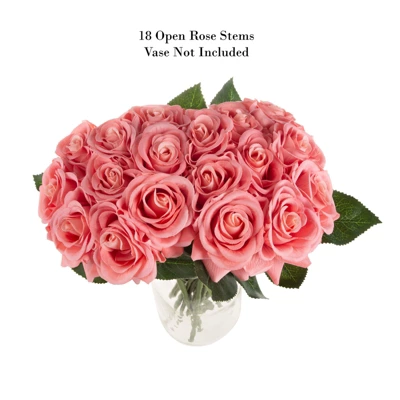 Rose Artificial Flowers - 18Pc Real Touch 11.5-Inch Fake Flower Set With Stems For Home Décor, Wedding, Or Bridal/Baby Showers By Pure Garden (Coral) 6 Rose Artificial Flowers - 18Pc Real Touch 11.5-Inch Fake Flower Set With Stems For Home Décor, Wedding, Or Bridal/Baby Showers By Pure Garden (Coral) - Image 4