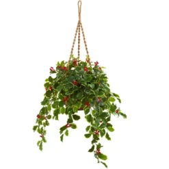Nearly Natural 40-in Variegated Holly With Berries Artificial Plant In Hanging Basket (Real Touch) -Artificial Plant Store GUEST a79a7de2 2ad9 44e2 b845 8c7b68241fd2