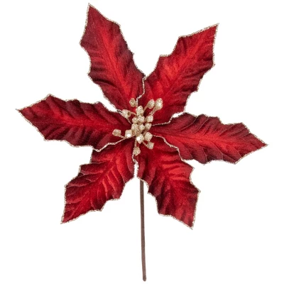Northlight 8" Glittered Burgundy Velvet Poinsettia Floral Christmas Pick Spray 7 Northlight 8" Glittered Burgundy Velvet Poinsettia Floral Christmas Pick Spray - Image 5
