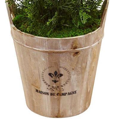 3' Cedar Artificial Plant In Barrel Planter - Nearly Natural 4 3' Cedar Artificial Plant In Barrel Planter - Nearly Natural - Image 2