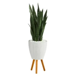 Nearly Natural 4-ft Artificial Sansevieria Snake Plant In White Planter With Stand -Artificial Plant Store GUEST ab125e48 1951 46c2 bc29 2623406e71e7