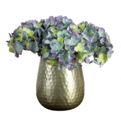 Nearly Natural 11-in Artificial Hydrangea Arrangement In Gold Metal Vase, Blue -Artificial Plant Store GUEST ac25dadf e066 4fd9 9853 5618b88812cb