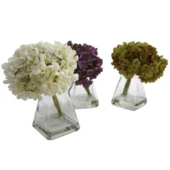 Set Of 3 Artificial Hydrangea Plant In Glass Vase - Nearly Natural -Artificial Plant Store GUEST ae89ec33 5ba7 431f bcfe edaec9d5710d