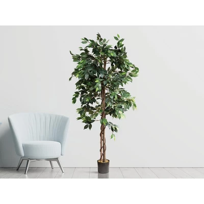 Forever Leaf 72" Artificial Ficus Silk Tree In Black Pot, Indoor Artificial Plant For Home Decor 6 Forever Leaf 72" Artificial Ficus Silk Tree In Black Pot, Indoor Artificial Plant For Home Decor - Image 4