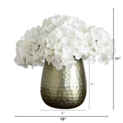 Nearly Natural 11-in Artificial Hydrangea Arrangement In Gold Metal Vase, Blue -Artificial Plant Store GUEST af65d292 2313 4cce afb6 71b9837f7a51
