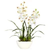 Nearly Natural Cymbidium With White Vase Artificial Flower Arrangement