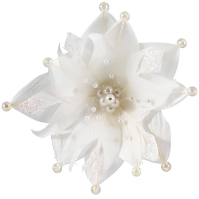 Northlight Beaded Feather Poinsettia Artificial Christmas Pick - 13.75" - White 7 Northlight Beaded Feather Poinsettia Artificial Christmas Pick - 13.75" - White - Image 5