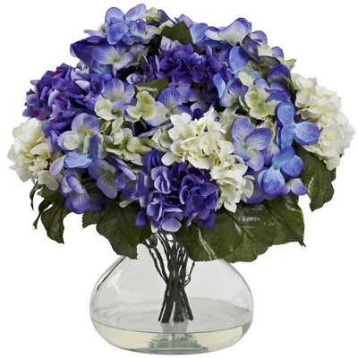 Nearly Natural Hydrangea With Large Vase, Blue/Purple 3 Nearly Natural Hydrangea With Large Vase, Blue/Purple