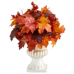 Nearly Natural 20-in Autumn Maple Leaf And Berries Artificial Plant In White Urn -Artificial Plant Store GUEST bed198ce 894b 4fe8 a6a4 c1f25bc84576