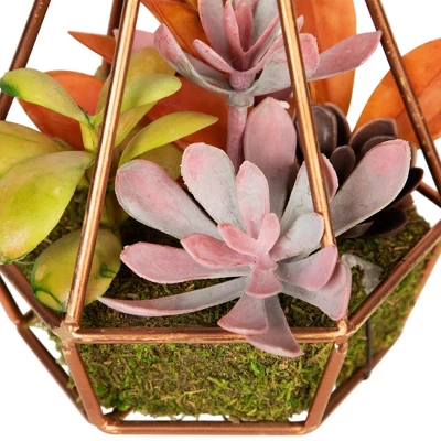 Northlight 9" Succulent Artificial Arrangement In Copper Wire Terrarium - Green/Brown 9 Northlight 9" Succulent Artificial Arrangement In Copper Wire Terrarium - Green/Brown - Image 7