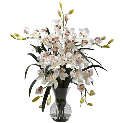 Nearly Natural Large Cymbidium With Vase Arrangement, White 4 Nearly Natural Large Cymbidium With Vase Arrangement, White - Image 2