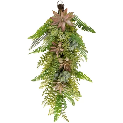 Northlight Fern And Succulents Artificial Spring Teardrop Swag - 28" 9 Northlight Fern And Succulents Artificial Spring Teardrop Swag - 28" - Image 7