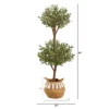 Nearly Natural 4.5-ft Artificial Olive Double Topiary Tree With Handmade Jute & Cotton Basket With Tassels