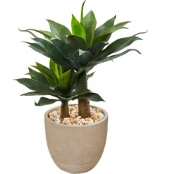 Nearly Natural 34-in Double Agave Succulent Artificial Plant In Sand Stone Planter