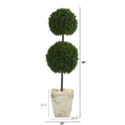 Nearly Natural 4-ft Boxwood Double Ball Artificial Topiary Tree In Country White Planter UV Resistant (Indoor/Outdoor) -Artificial Plant Store GUEST ce91c466 0c7e 423e 8790 84adb9309bff