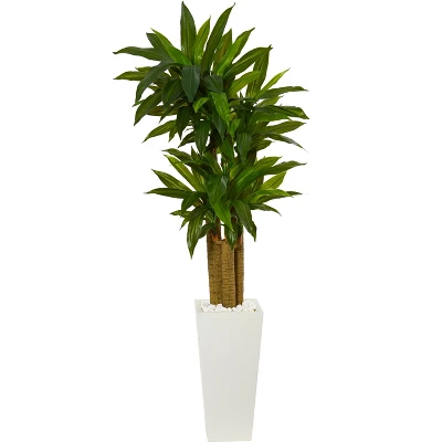 Nearly Natural 5-ft Cornstalk Dracaena Artificial Plant In White Tower Planter 4 Nearly Natural 5-ft Cornstalk Dracaena Artificial Plant In White Tower Planter - Image 2