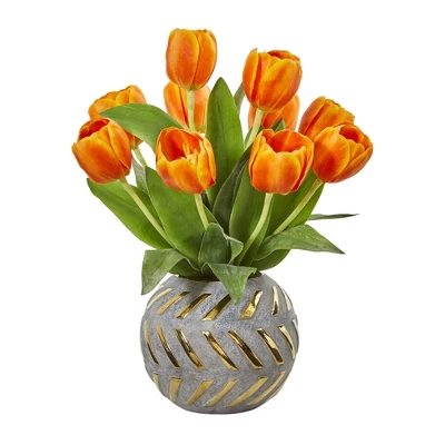 Nearly Natural Tulip Artificial Arrangement In Decorative Vase, White 8 Nearly Natural Tulip Artificial Arrangement In Decorative Vase, White - Image 6