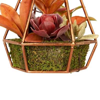 Northlight 9" Succulent Artificial Arrangement In Copper Wire Terrarium - Green/Brown 11 Northlight 9" Succulent Artificial Arrangement In Copper Wire Terrarium - Green/Brown - Image 9