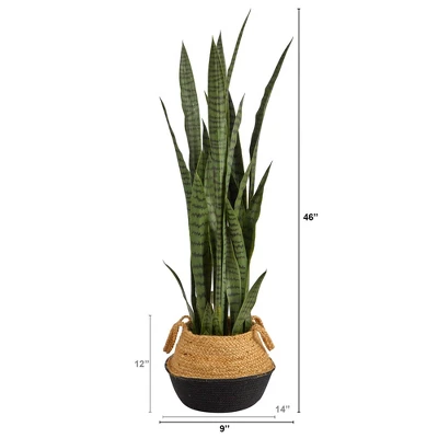 Nearly Natural 46-in Sansevieria Artificial Plant In Boho Chic Handmade Cotton & Jute White Woven Planter 3 Nearly Natural 46-in Sansevieria Artificial Plant In Boho Chic Handmade Cotton & Jute White Woven Planter