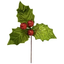 Northlight 19" Glittered Holly With Berry Christmas Stem Spray 9 Northlight 19" Glittered Holly With Berry Christmas Stem Spray -Artificial Plant Store GUEST d806a101 135f 4047 a8df e87984677355