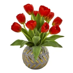 Nearly Natural Tulip Artificial Arrangement In Decorative Vase, White 14 Nearly Natural Tulip Artificial Arrangement In Decorative Vase, White -Artificial Plant Store GUEST da6110b7 c771 45b1 a22f 44e832b749c4