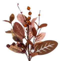 Vickerman Artificial Light Brown Fall Berry And Wood Leaf Collection
