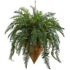 Nearly Natural 33-in Giant River Fern With Cone Hanging Basket