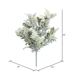 Vickerman 16" Artificial Green Flocked Dusty Miller Bush, Set Of 2