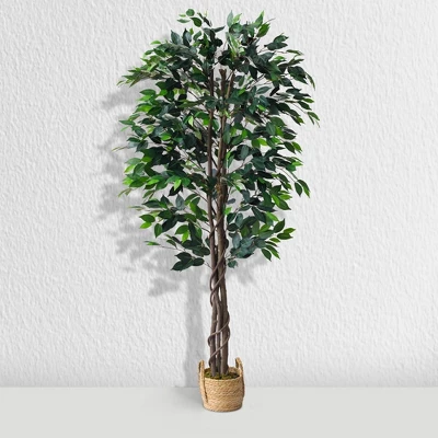 Forever Leaf 72" Artificial Ficus Silk Tree In Wicker Basket, Indoor Artificial Plant For Home Decor 7 Forever Leaf 72" Artificial Ficus Silk Tree In Wicker Basket, Indoor Artificial Plant For Home Decor - Image 5