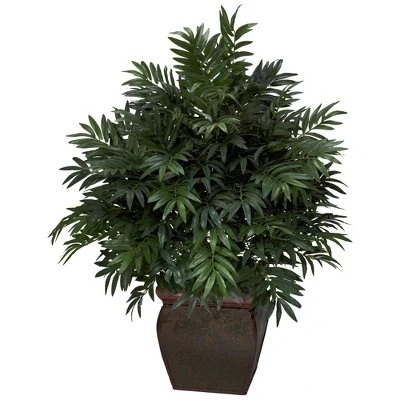 Nearly Natural 43-in Triple Bamboo Palm W/Decorative Planter Silk Plant 3 Nearly Natural 43-in Triple Bamboo Palm W/Decorative Planter Silk Plant