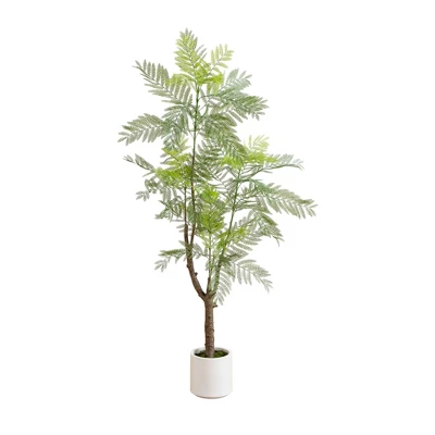 Nearly Natural 6-ft Artificial Jacaranda Tree In White Decorative Planter 7 Nearly Natural 6-ft Artificial Jacaranda Tree In White Decorative Planter - Image 5