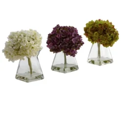 Nearly Natural Hydrangea With Vase (Set Of 3)