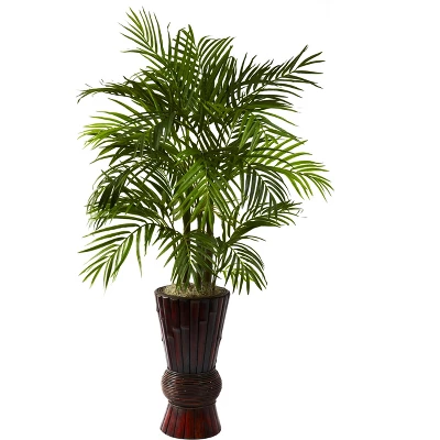 Nearly Natural 4-ft Areca With Bamboo Planter 3 Nearly Natural 4-ft Areca With Bamboo Planter