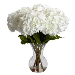 Nearly Natural Large Hydrangea With Vase Artificial Flower Arrangement