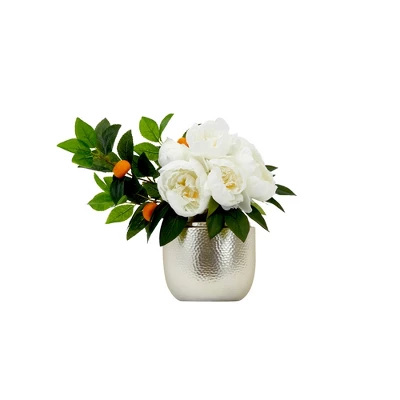 Nearly Natural 16-in Artificial Peony Dahlia Arrangement White Vase 7 Nearly Natural 16-in Artificial Peony Dahlia Arrangement White Vase - Image 5