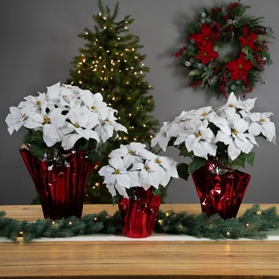 Northlight 26" White Artificial Christmas Poinsettia In Red Wrapped Base 4 Northlight 26" White Artificial Christmas Poinsettia In Red Wrapped Base - Image 2