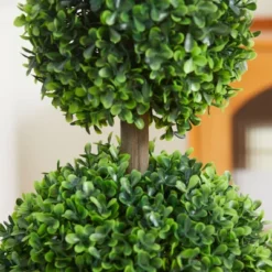 HOMCOM 2 Pack 23.5" Artificial Boxwood Topiary Ball Trees Set Of 2, Double Ball-Shaped Boxwood Artificial Topiary Plants For Indoor Outdoor, Green -Artificial Plant Store GUEST e61d83d9 124b 4055 8f92 fa84a51f8232