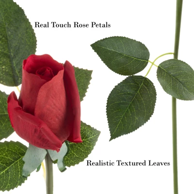 Artificial Rose Bud Bundles ? 24PC Real Touch Fake 11.5-Inch Flowers With Stems For Home Décor, Wedding, Or Bridal/Baby Showers By Pure Garden (Red) 4 Artificial Rose Bud Bundles ? 24PC Real Touch Fake 11.5-Inch Flowers With Stems For Home Décor, Wedding, Or Bridal/Baby Showers By Pure Garden (Red) - Image 2