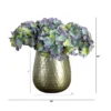 Nearly Natural 11-in Artificial Hydrangea Arrangement In Gold Metal Vase, Blue -Artificial Plant Store GUEST e6f8d82f 01df 4df7 95e6 59811504c9aa