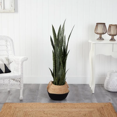 Nearly Natural 46-in Sansevieria Artificial Plant In Boho Chic Handmade Cotton & Jute White Woven Planter 4 Nearly Natural 46-in Sansevieria Artificial Plant In Boho Chic Handmade Cotton & Jute White Woven Planter - Image 2