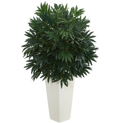 Nearly Natural Double Bamboo Palm Artificial Plant In White Tower Vase 3 Nearly Natural Double Bamboo Palm Artificial Plant In White Tower Vase