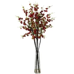 Nearly Natural Cherry Blossoms With Vase Artificial Flower Arrangement, White