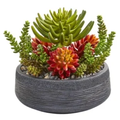 Nearly Natural 12-in Succulent Garden Artificial Plant In Bowl