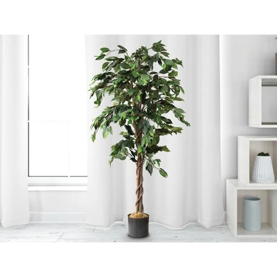 Forever Leaf 60" Artificial Ficus Silk Tree In Black Pot, Indoor Artificial Plant For Home Decor 4 Forever Leaf 60" Artificial Ficus Silk Tree In Black Pot, Indoor Artificial Plant For Home Decor - Image 2