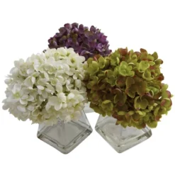 Set Of 3 Artificial Hydrangea Plant In Glass Vase - Nearly Natural -Artificial Plant Store GUEST f8c925c5 0eb6 4fc1 922a e9bc95b338c3