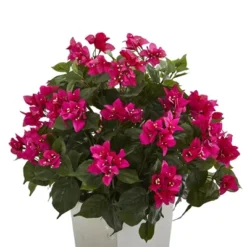 Nearly Natural 31-in Bougainvillea Artificial Plant In White Tower Planter"