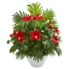 Nearly Natural Hibiscus And Areca Palm Artificial Plant In White Bowl