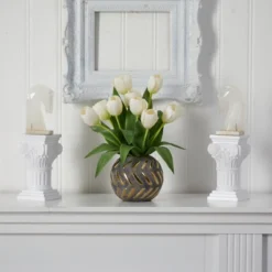 Nearly Natural Tulip Artificial Arrangement In Decorative Vase, White 11 Nearly Natural Tulip Artificial Arrangement In Decorative Vase, White -Artificial Plant Store GUEST fa620304 490d 4790 a311 36127c9100ab